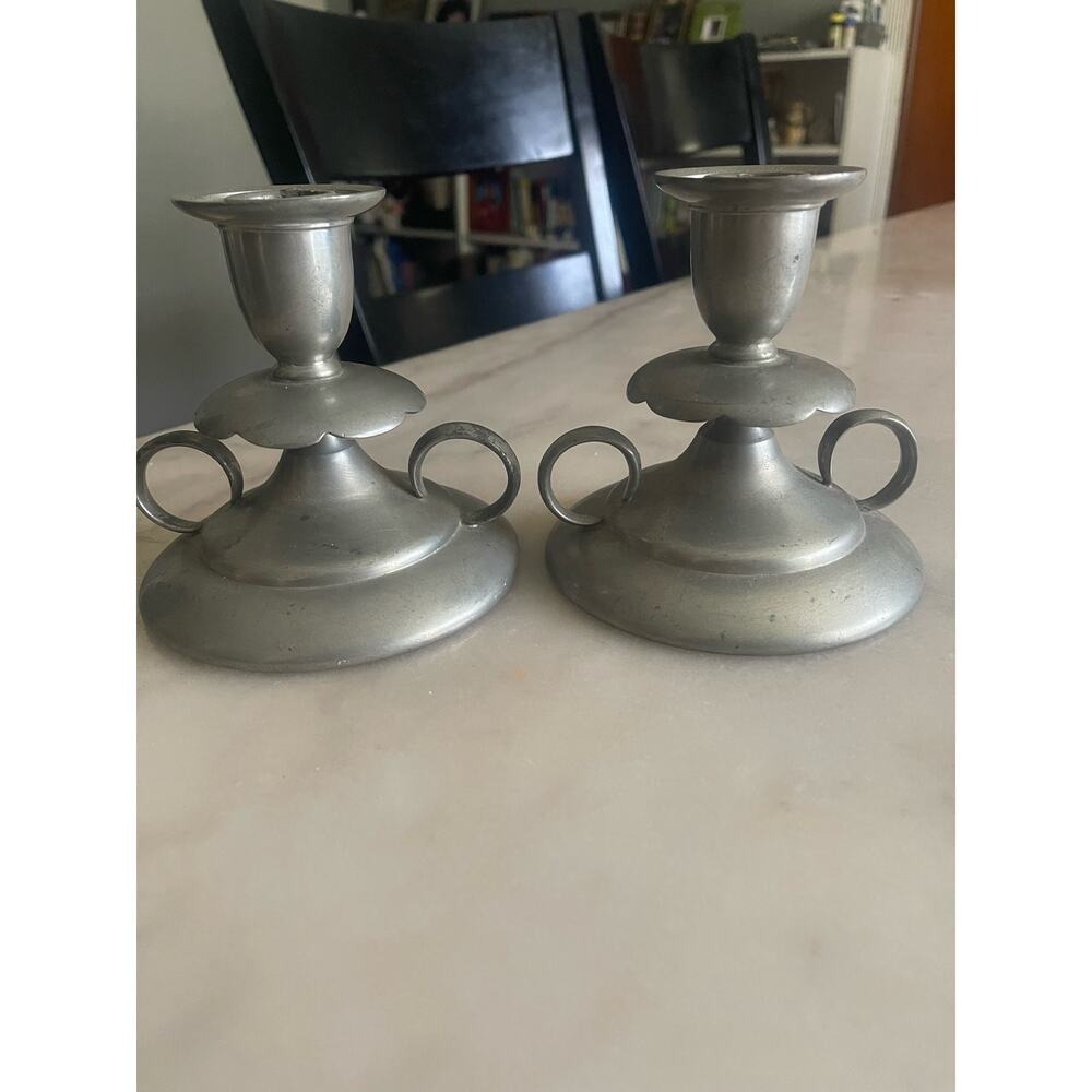 Pewter Mayflower WB mfg 3223 candlestick holders 4.5‎ inches tall